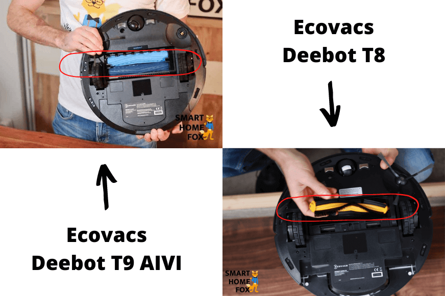 Die Bürsten des Ecovacs Deebot T9 AIVI und des Deebot T8 sind im Vergleich zu sehen